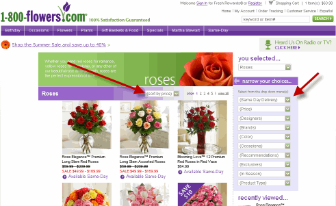 1800.com flowers search page results